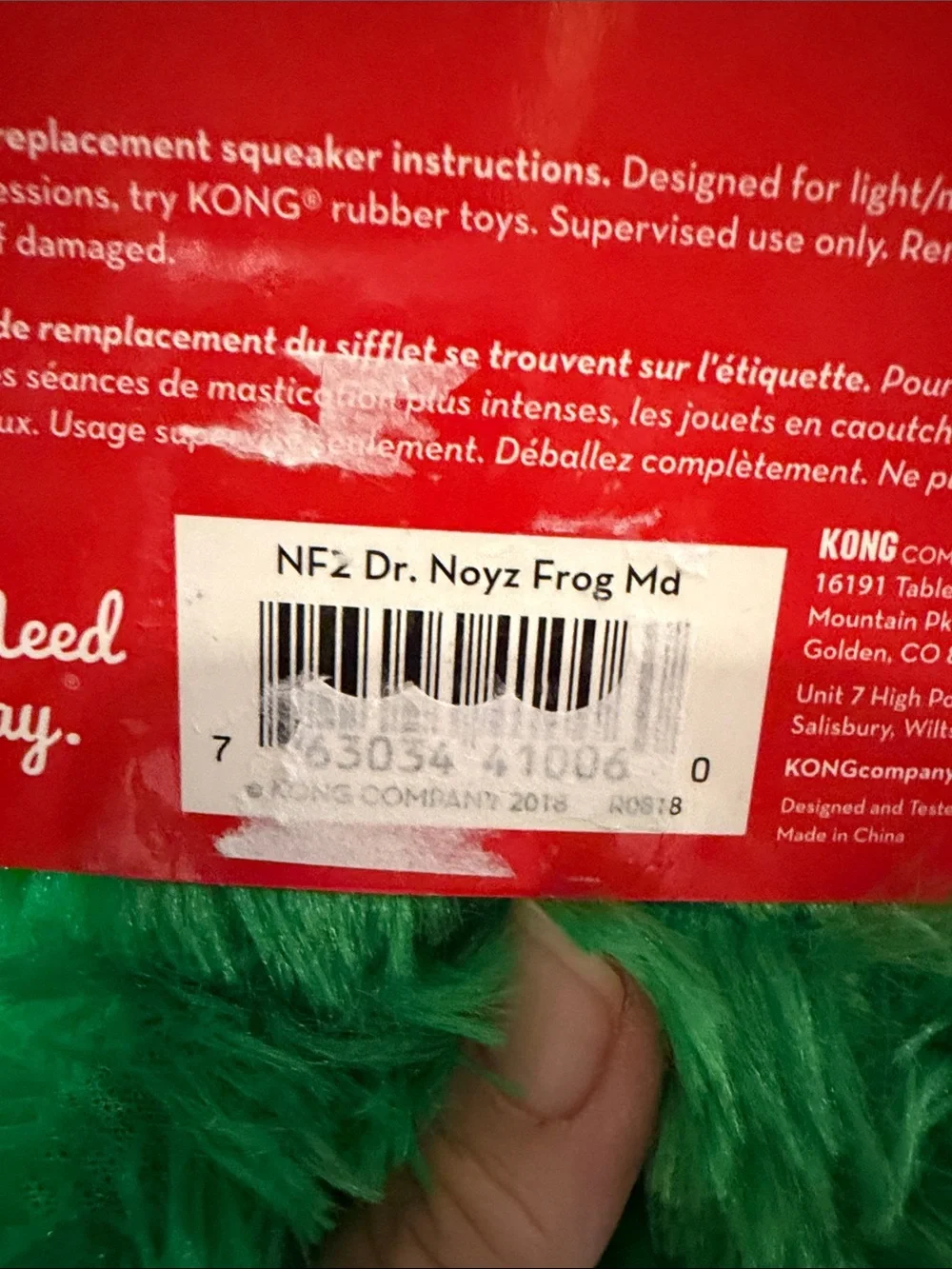 KONG Dr. Noyz Plush Green Frog Dog Toy w/Minimal Stuffing Removable Squeaker Med